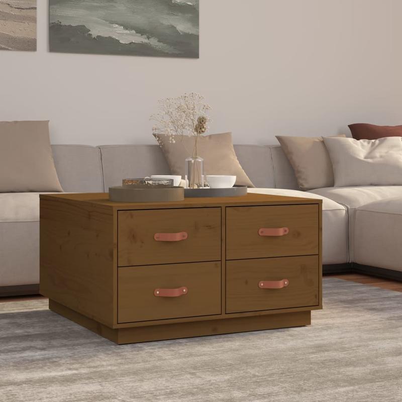 Coffee table 80x80x45cm solid pinewood honingbruin Removable, suitable for indoor use and suitable for all seasons, Living Room Furniture, Home Decor, Modern Design, Contemporary Furniture, Durable Material, Handcrafted Table