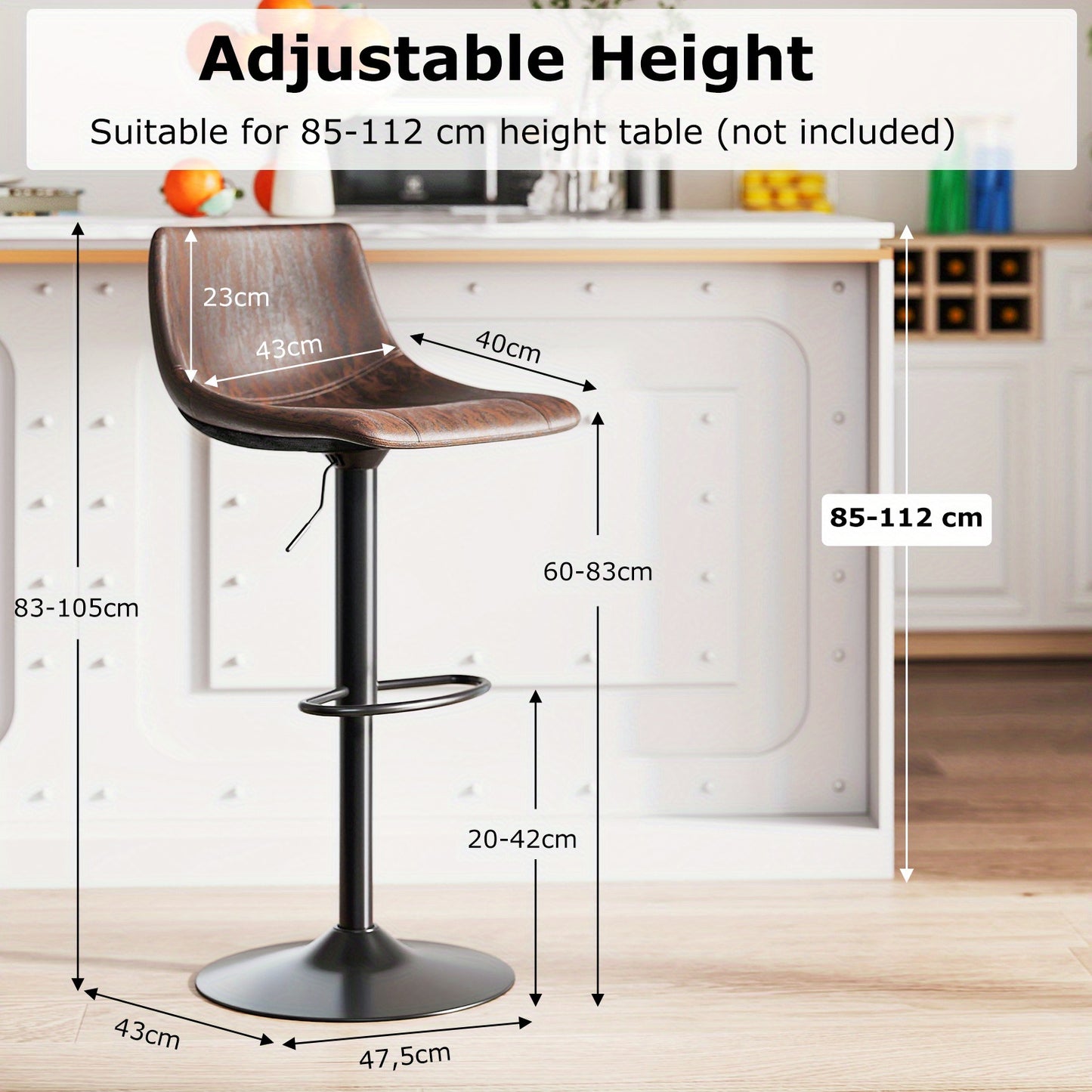 Barstoel – Barkruk – Barstoel Kruk – Barkrukken – Keukenstoel – Set van 2 – In hoogte verstelbaar – 360° draaibaar – Ergonomische rugleuning – Robuust metalen frame – Fluwelen bekleding – Voetsteun verstelbaar