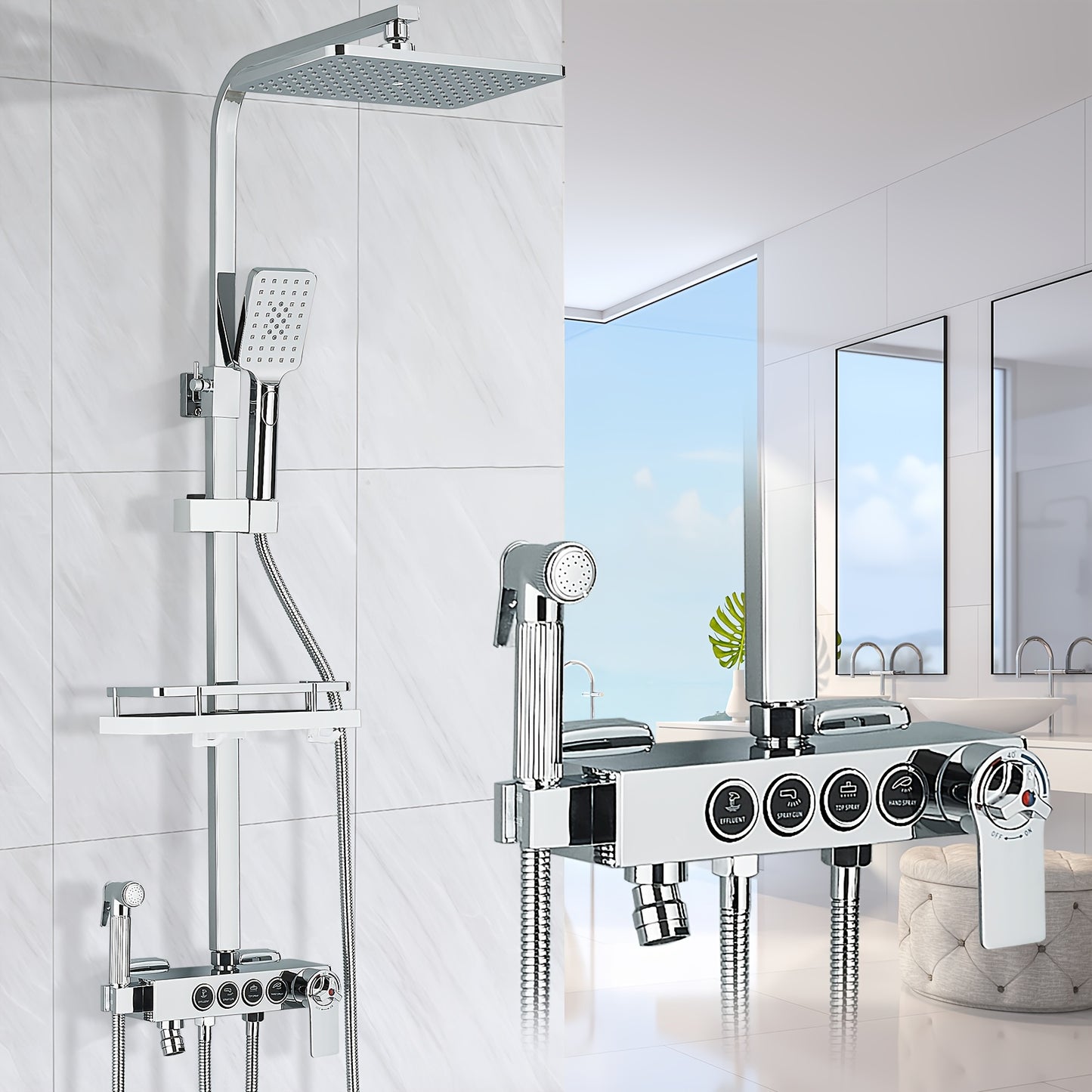 Regendouchesysteem – Douche Set – Hoofd- En Handdouche – Mengkraan – Wandmontage – Messing Zwart & Goud – Roestvrijstalen Handdouche – Eenvoudige Temperatuurregeling