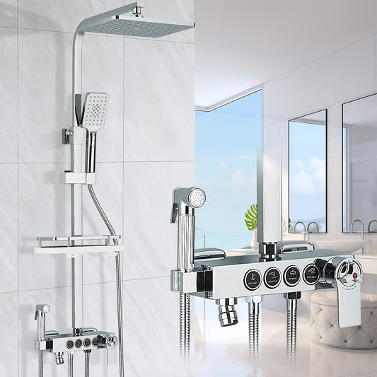 Regendouchesysteem – Douche Set – Hoofd- En Handdouche – Mengkraan – Wandmontage – Messing Zwart & Goud – Roestvrijstalen Handdouche – Eenvoudige Temperatuurregeling