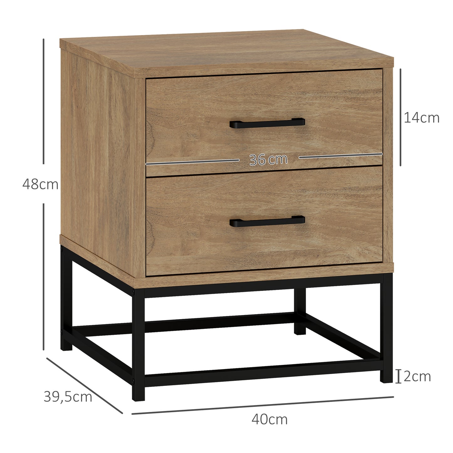 Nachtkastje – Bedkastje – Bijzettafeltje – Opbergkastje – Woonkamerkastje – Industrieel Design – Set van 2 Met 2 Lades – MDF Houtlook 40x39,5x48 cm