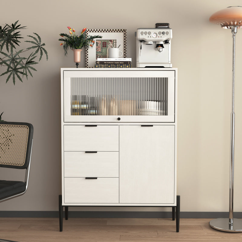 Dressoir – Sideboard – Opbergkast – Buffetkast – Ladekast – Wit Zwart Retro-Modern – 85x40x120 cm – Duurzaam Spaanplaat – Verstelbare Legplanken