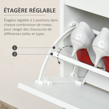 Schoenenkast – Schoenenrek – Schoenopbergmeubel – Schoenenkast – Schoenenhouder – Wit MDF – 4 Vouwdeuren – Ruime Opbergruimte – Compact Design 98x24x83 cm