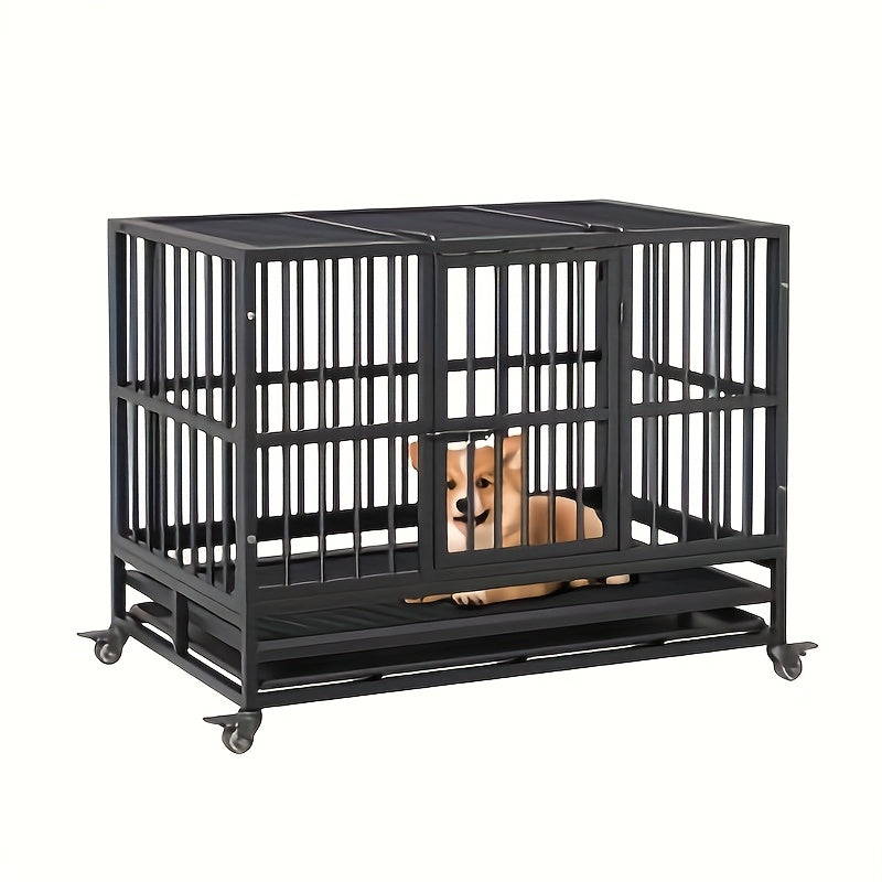 Hondenbench – Hondenkooi – Hondenren – Hondenhok – Hondenverblijf – 93,98 cm – Stevig Metalen Frame – 360° Draaibare Vergrendelbare Wieltjes