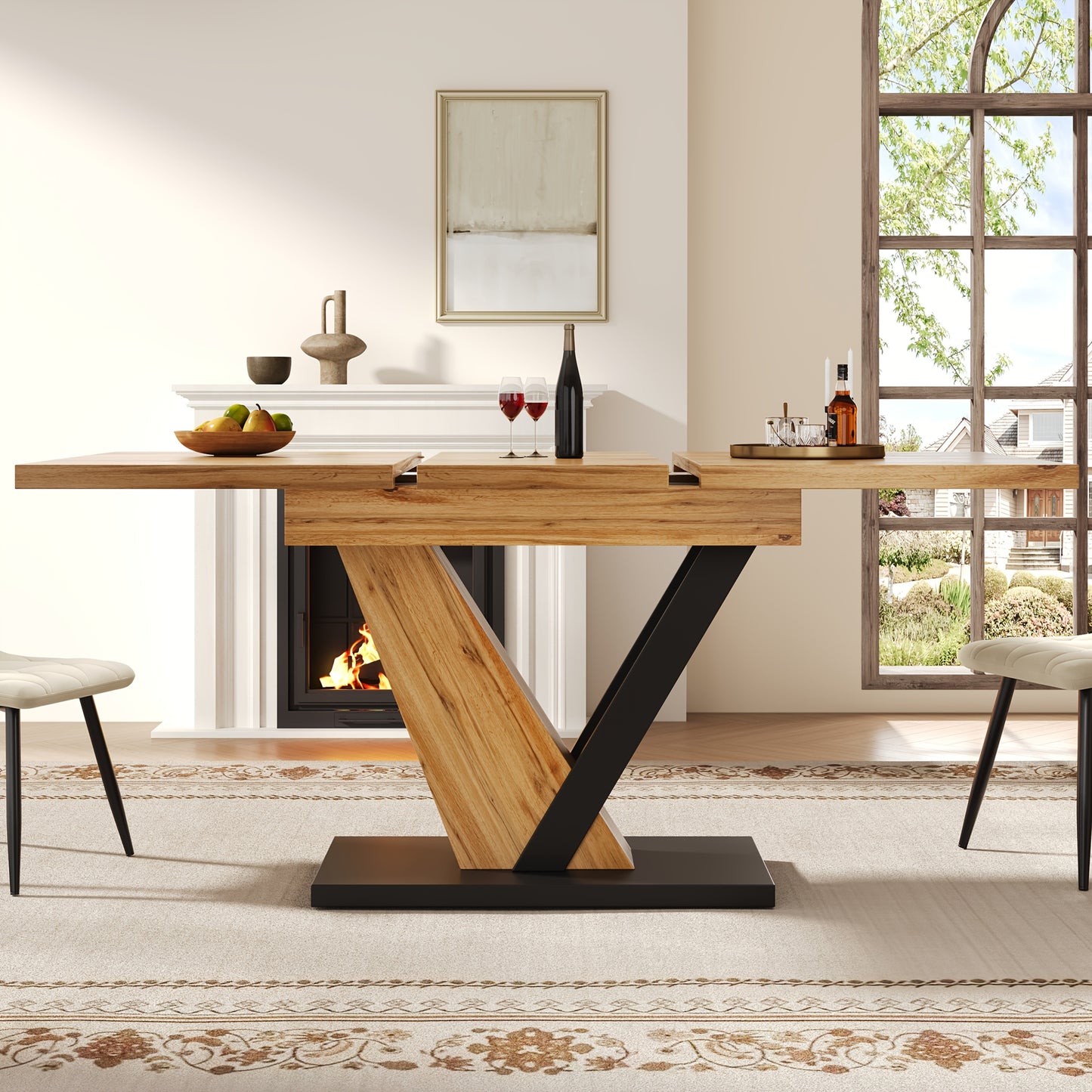 Extendable Dining Table (120-160 x 75 x 75.5cm), Kitchen Table, Extends to 160cm, Suitable for Kitchen and Living Room Use