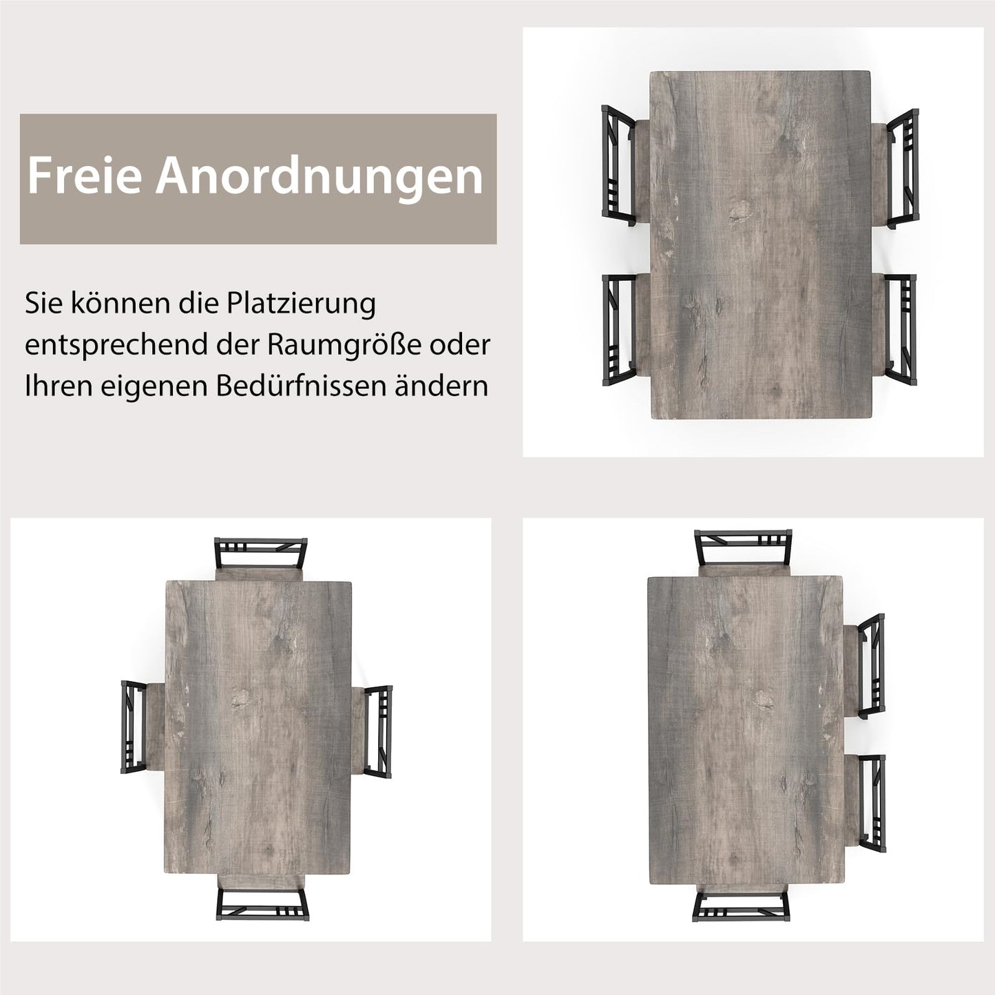 Eettafel Set – Tafel Met Stoelen – Dinerset – Keukentafel – Industriële Eettafel – Grijs – Space-Saving Design – Duurzaam MDF & Metaal