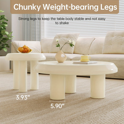 Salontafel – Bijzettafel – Koffietafel – Woonkamertafel – Banktafel – Set Van 2 – Ronde Design – Milky Wit – Compact En Ruimtebesparend – Eenvoudig Te Monteren