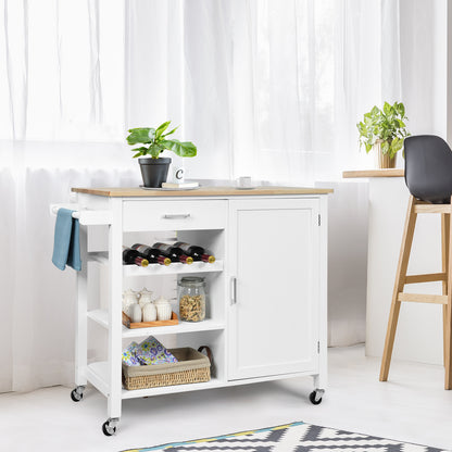 Kunststof Keukentrolley – Keukenwagen – Serveerwagen – Keukeneiland – Rolwagen – Met Wijnrek & Handdoekhouder – Robuust Houten Werkblad – Wielen Met Rem