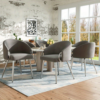 Velours Stoelen – Eetkamerstoelen – Bureaustoelen – Slaapkamerstoelen – Design Stoelen – Grijs Metaal – 8 cm Dikke Schuimvulling – Verstelbare Metalen Poten