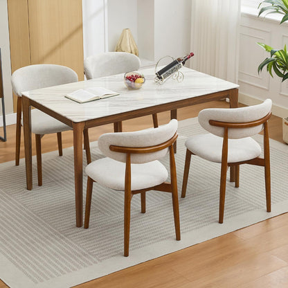 Eetkamerstoelen – Houten Stoelen – Stoelen Set – Linnen Stoel – Keukenstoelen – Beige Linnen Bekleding – Stevige Hardhouten Poten