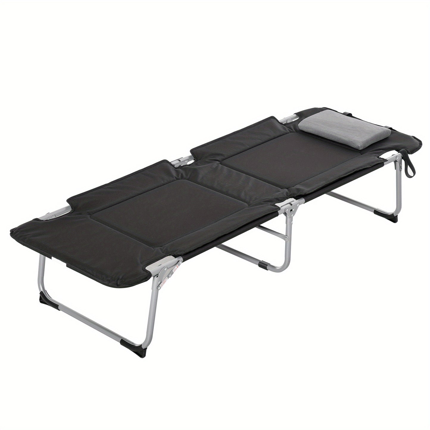 Campingbed – Reisbed – Buitenbed – Inklapbaar – Ligbed – Lichtgewicht – Met Kussen – Met Stevig Metalen Frame – 183x66x33 cm – Zwart/Zilveren Design