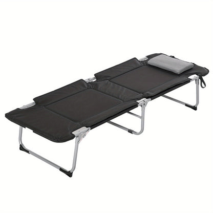 Campingbed – Reisbed – Buitenbed – Inklapbaar – Ligbed – Lichtgewicht – Met Kussen – Met Stevig Metalen Frame – 183x66x33 cm – Zwart/Zilveren Design