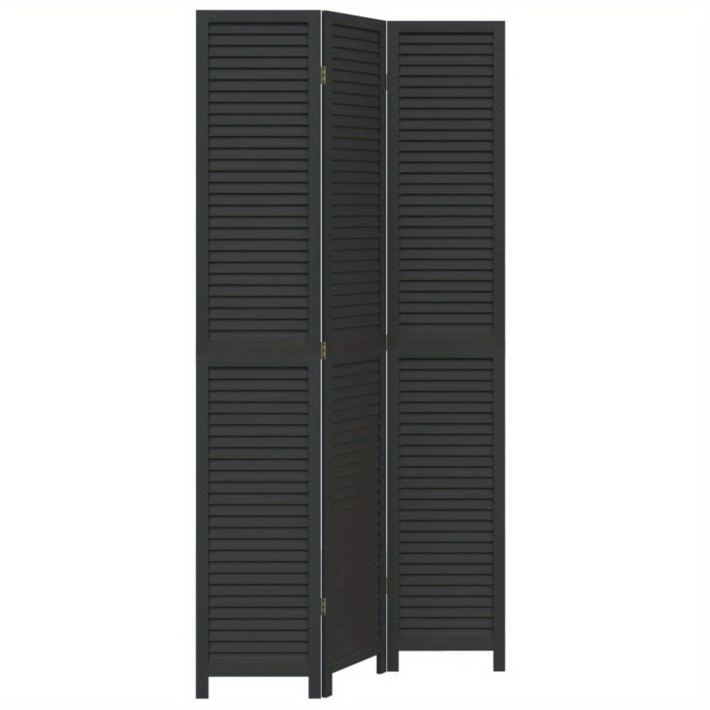 Room Divider with 3 Panels Made of Solid Black Paulownia Wood