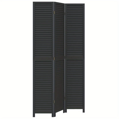 Room Divider with 3 Panels Made of Solid Black Paulownia Wood