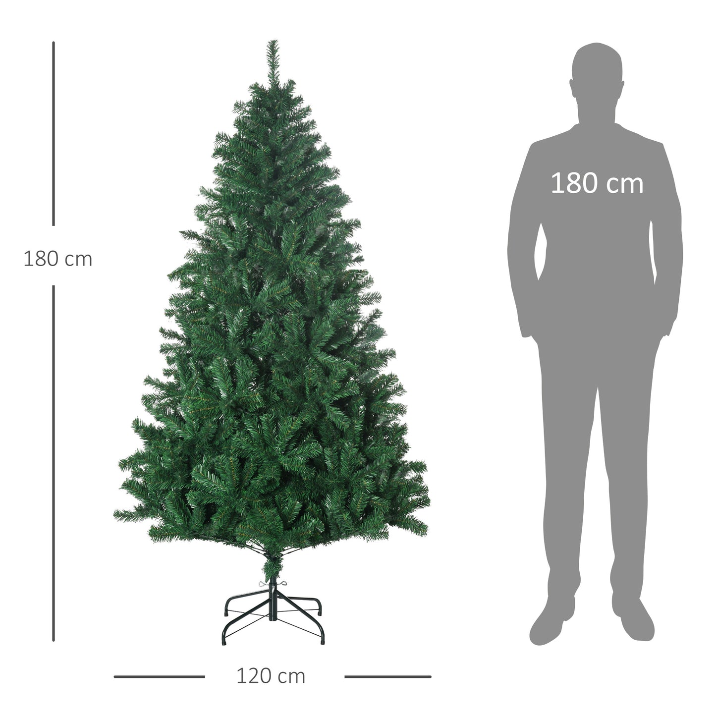 Kunstkerstboom – Kunstboom – Kerstboom – Faux Spar – Kerstversiering – 180 cm Hoog – 1000 Takken – Met Metalen Standaard – Voor Binnengebruik