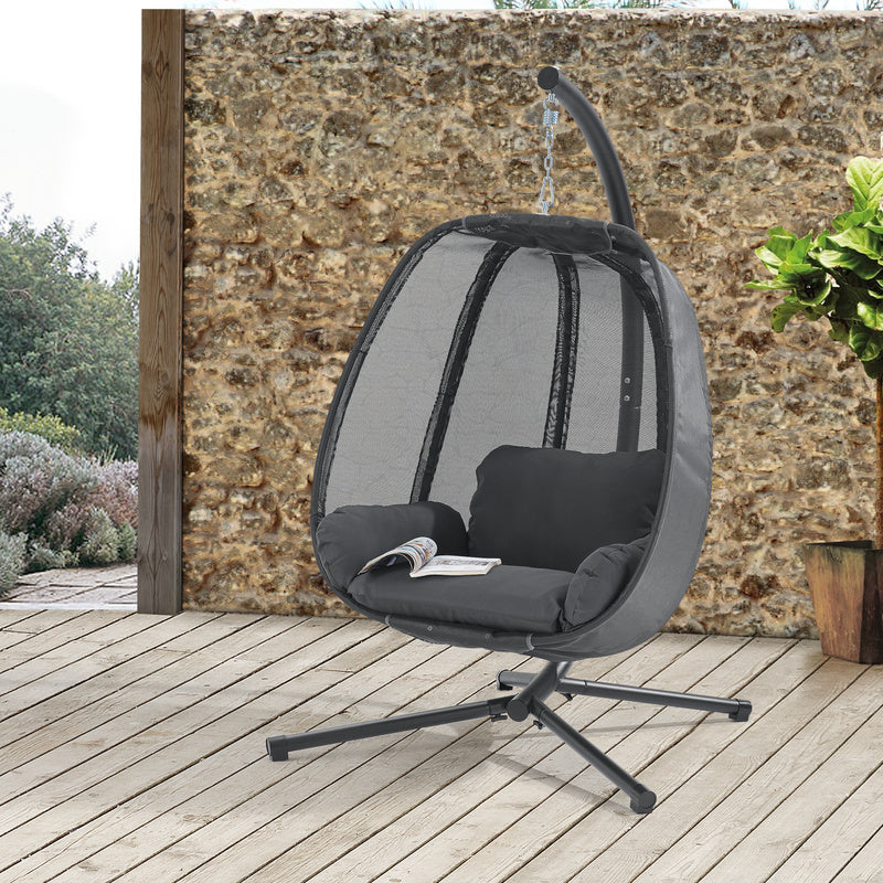 Hangstoel – Hangmand – Hangstoel Met Frame – Schommelstoel – Tuinstoel – Stevig Stalen Frame – Max. 120 Kg – Donkergrijs