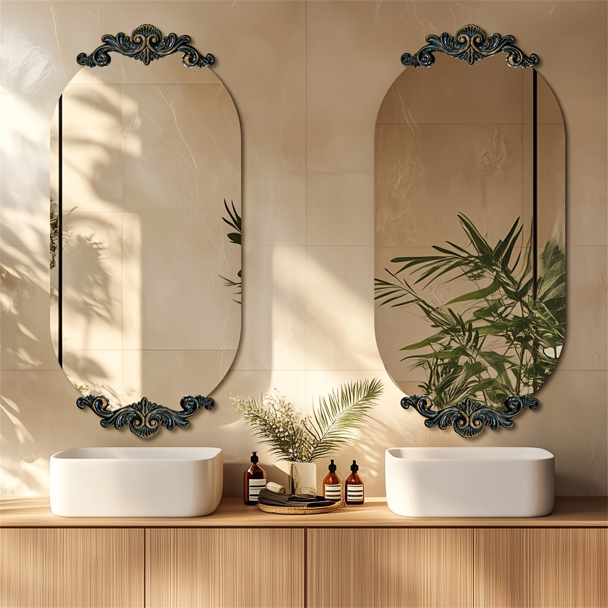 Badkamerspiegel – Wandspiegel – Ovale Spiegel – Barok Spiegel – Vintage Spiegel – Messingkleurige Rozenrand – 50x100 cm – Hoogwaardige Gepolijste Glasplaat