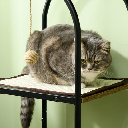 Krabpaal – Kattenboom – Krabmeubel – Kattenhuis – Kattentoren – 4 Verdiepingen – Speelbal – Valbeveiliging – 80x40x118,5 cm – Bruin/Wit