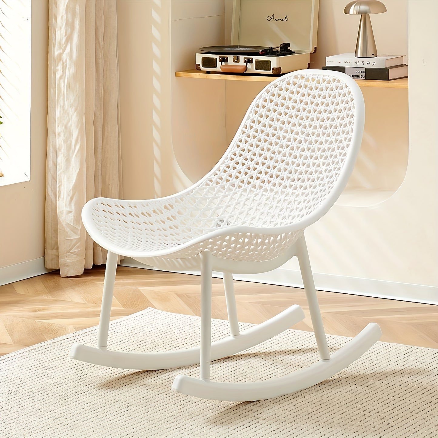 Rocking chair 2pcs set Ergonomic design for living room bedroom study Indoor PP material up to 200kg loadable Modern White, Chaise Confortable, Chaise Longue, Chaise Pliable, Cozy Seating, Bedroom Seating, Minimalist Design,