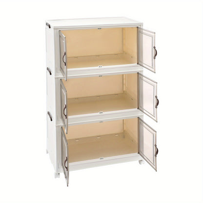 Extra Large Cabinet Locker Cabinet Storage Cabinet with Doors - Heavy-Duty PP/HIPS, Foldable Modular Design with 4-Wheel Mobility, 3-Tier Shelving System for Home, Office, Gym - Space-Saving Storage Cabinet with Door Locking