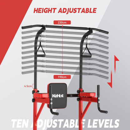 Kehot Adjustable Pull Up Bar Station with 10-Level Height (140-190cm) & Resistance Bands - Heavy-Duty Pull Up & Chin Up Stand Suitable for Home Gym, Fitness Equipment with -Slip Base & Foam Grips, Compact Training System for