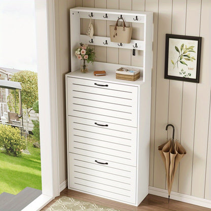 Schoenenkast – Schoenenrek – Schoenenopberger – Schoenencupboard – Schoenengehangen – Smal Model – 3 Deuren Met Haken – Geschikt Voor 15 Paar Schoenen – Duurzaam En Ruim