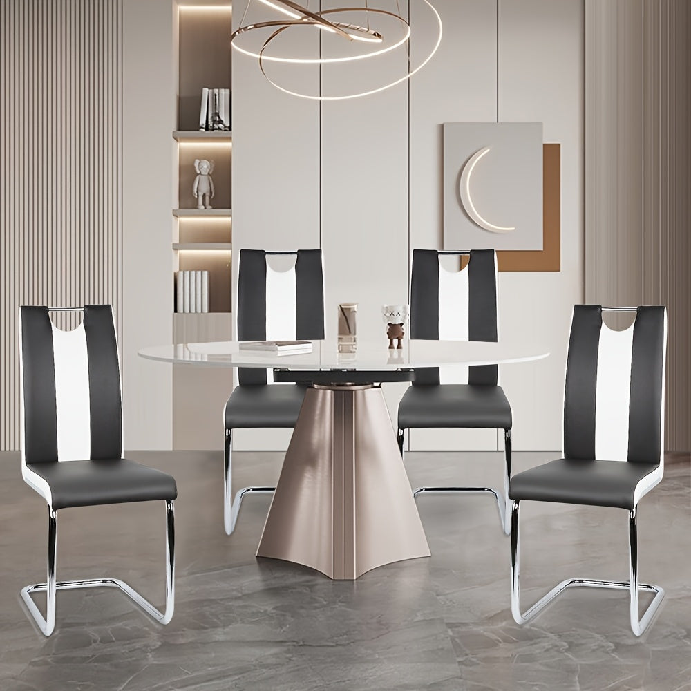 Eetkamerstoel – Stoel – Kuipstoel – Dining Chair – Dinerstoel – Ergonomisch Design – Gestoffeerd Kunstleer – Set Van 4 – 49x39,5x98,5 cm – Met Gebogen Rugleuning