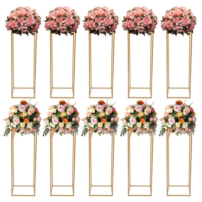 Vaasstandaard – Bloemenstandaard – Boeketstandaard – Bloemenhouder – Bloemhouder – Gouden Set van 10 – Stevig IJzer – 27x27x80 cm, Max 10 kg Draagkracht