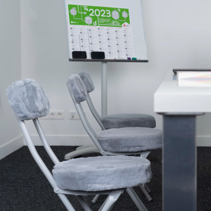 Opvouwbare Bureaustoelen – Klapstoelen – Vergaderstoelen – Vouwstoelen – Werkstoelen – Set Van 8 – Grijs – Met Ronde Leren Zitting En Voetensteun – 49 Cm Zithoogte