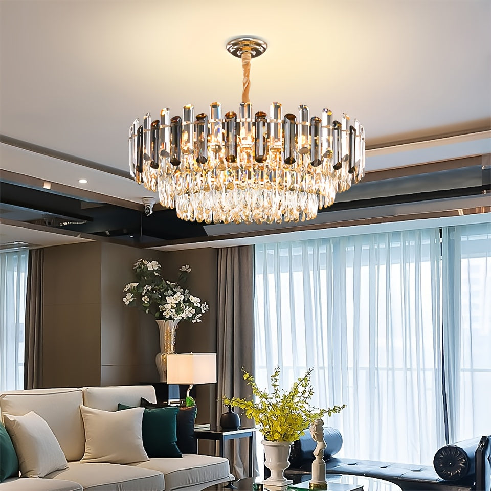 Kroonluchter – Hanglamp – Plafondlamp – Kristallen Lamp – Verlichting – Rond Groot Design – Chroom Afwerking – Semi-Flush Bevestiging