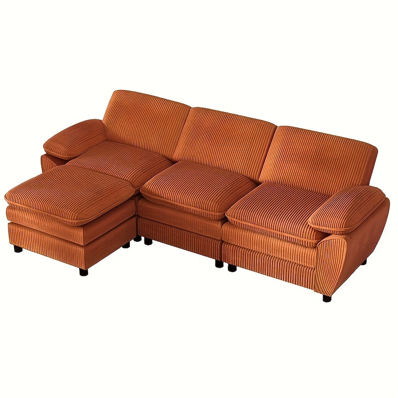 2-zits Hoekbank – Slaapbank – Hoekbank Met Slaapfunctie – Bank Met Voetenbank – Slaapbank Voor Kleine Ruimtes – Compact Ontwerp – Comfortabele Katoenen Kussens – Oranje