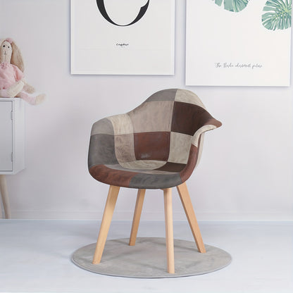 Eetkamerstoel – Stoel – Kuipstoel – Armstoel – Draaistoel – Set van 2 – Ergonomisch Design – Houten Poten – Patchwork Ruitmotief Bruin & Beige