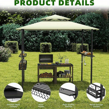 BBQ Overkapping – BBQ Paviljoen – Tuinpaviljoen – Barbecue Tent – Tuinoverkapping – Beige Zwart – Stevig Metaal Frame – Water- en UV-bestendig Doek – 244x138x250 cm