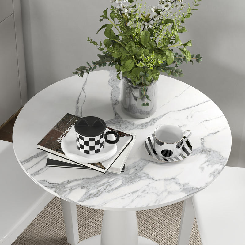 Round dining table, powder-coated steel, MDF with melamine, non-slip feet, 70 x 74cm, white, Spacesaving Table, Home Dining, Contemporary Table, Modern Round Table, Melamine Finish, Durable Construction, Round Table