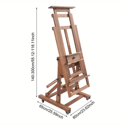 Verstelbare Kunstenaars Ezelschaal – Schildersezel – Atelier Ezelschaal – Houten Ezelschaal – Kunst Easel – Walnoot Kleur – Verstelbare Hoogte 140-300 cm – Stevige H-vormige Basis met Remwieltjes