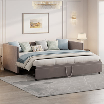 Gestoffeerd Bed – Uittrekbed – Slaapbank – Bedbank – Dagbed – Multifunctioneel – 90/180x200 cm – Fluwelen Bekleding – Lattenbodem