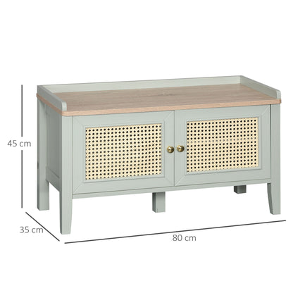 Schoenenbank – Schoenenkast – Opbergbank – Schoenenrek – Halmeubel – Groen Rattan Design – Ruime Opbergruimte – Draagkracht 100 kg