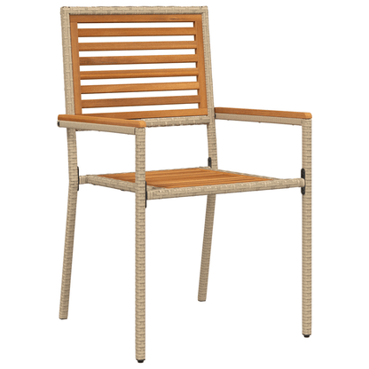 Tuinmeubelset – Tuinset – Loungeset – Zitgroep – Balkonset – Beige Polyrattan en Acaciahout – Stapelbare Stoelen met Kussens – Tafel 50x50 cm