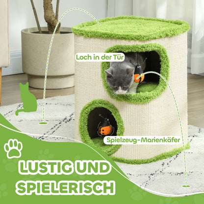 Krabpaal – Krabmeubel – Kattenboom – Kattenkrabpaal – Kattenhol – 52 cm – Fluwelen Kattenhol – Duurzaam Kraboppervlak – Speeltje – Groen/Crème