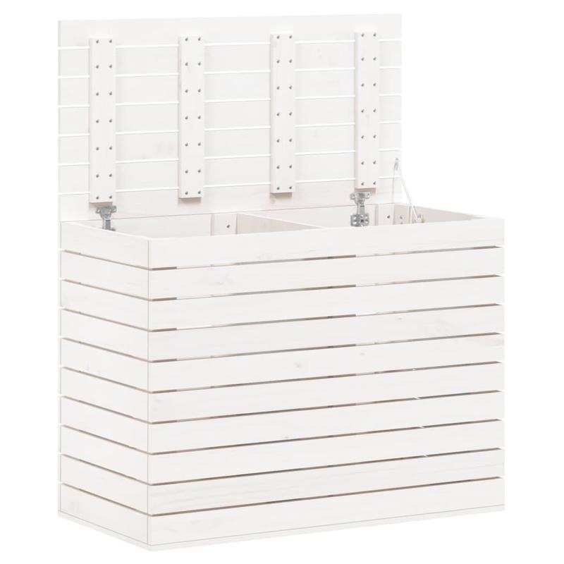 Wasmand – Wasbox – Wassorteerder – Waszak – Opbergmand – Massief Grenenhout – 3 Compartimenten Met Haken – 88,5x44x66 cm – Klassiek Wit – Stevig & Ademend Design