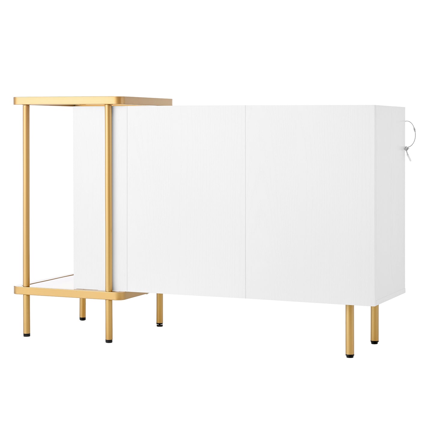 BTM Sideboard Cabinet with 2 Doors & 2 Open Shelves (Sideboard, Dresser, Storage Cabinet), Metal Frame, Glass Top, 120×40×77.5 Cm