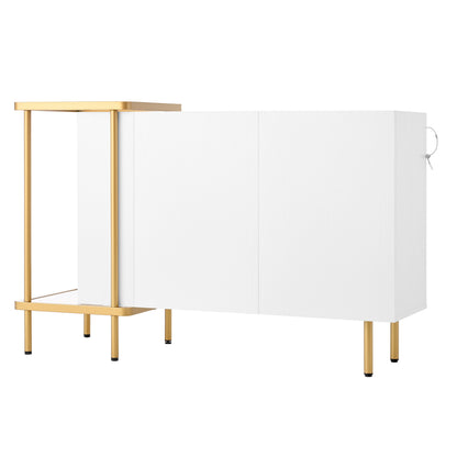 BTM Sideboard Cabinet with 2 Doors & 2 Open Shelves (Sideboard, Dresser, Storage Cabinet), Metal Frame, Glass Top, 120×40×77.5 Cm