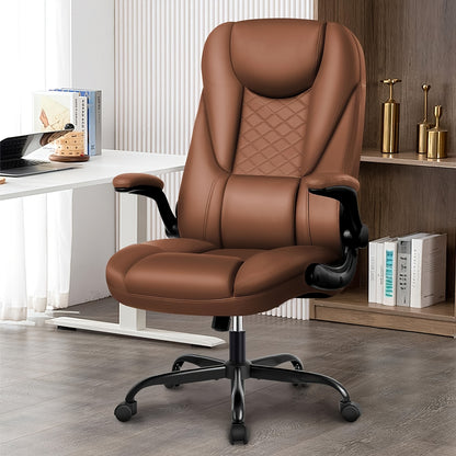 Ergonomische Bureaustoel – Bureaustoel Met Hoge Rugleuning – Kantoorstoel – Werkstoel – Draaistoel – Bruin – Verstelbare Kantelfunctie – Kunstleren Bekleding