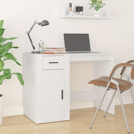Bureau – Bureaumeubel – Werkplek – Studiebureau – Thuiskantoor – Modern – Wit – 100x49x75 cm – Vrijstaand – Opbergruimte Met Laden En Kast