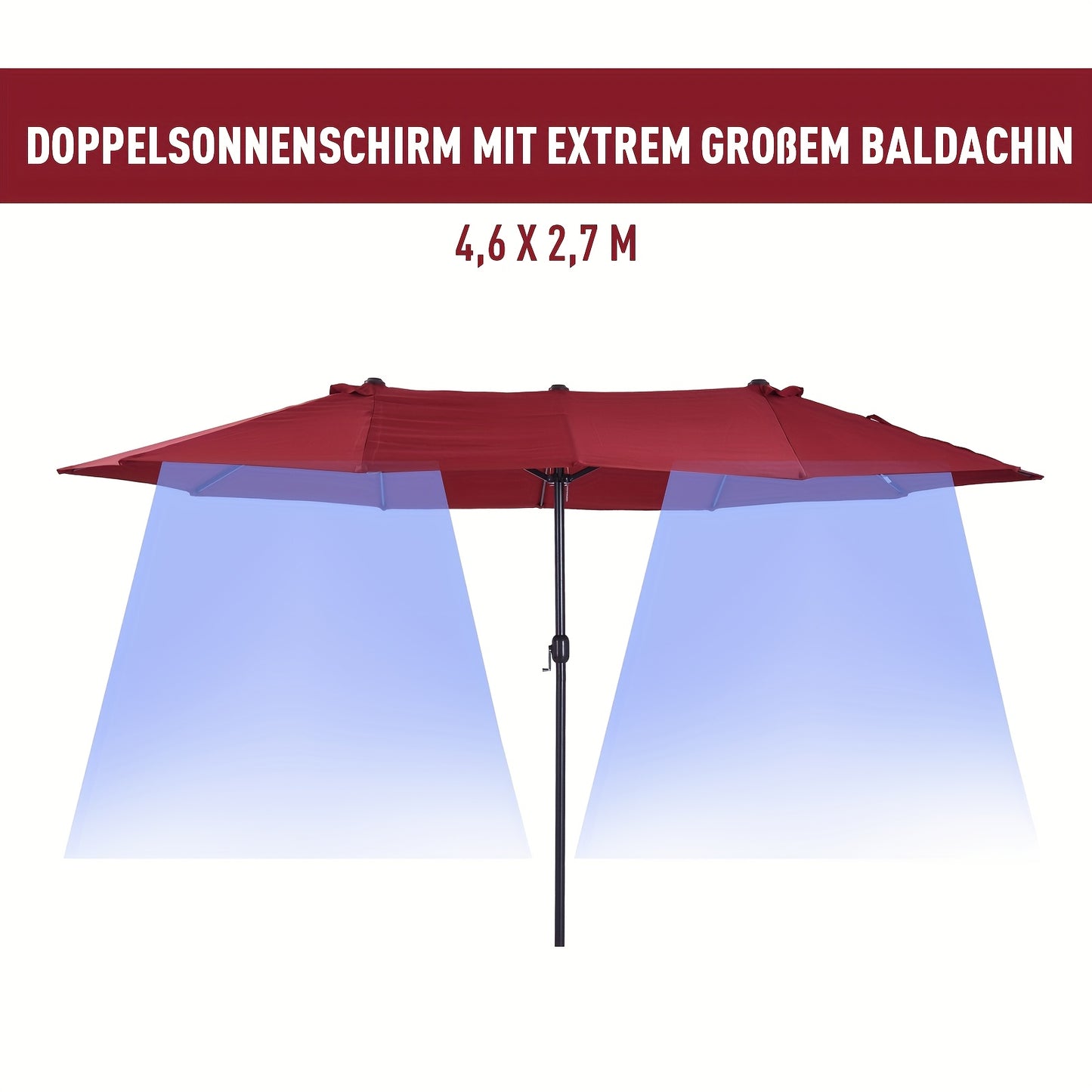 Parasol – Dubbele Parasol – Tuinparasol – Terrasparasol – Strandparasol – Rozenrood – UV-bestendig – Met Handmatige Slinger
