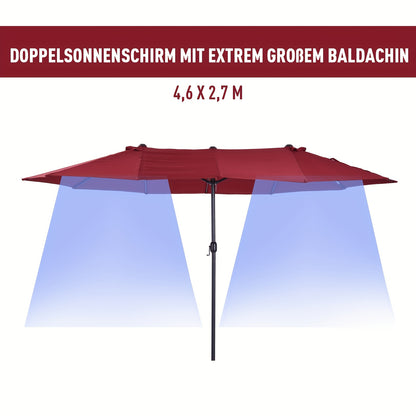 Parasol – Dubbele Parasol – Tuinparasol – Terrasparasol – Strandparasol – Rozenrood – UV-bestendig – Met Handmatige Slinger