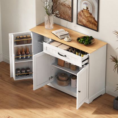 Dressoirkast – Dressoir – Opbergkast – Kasten – Buffetkast – Wit Met Natuurlijke Houtlook – 3 Deuren En 3 Lades – Onderhoudsvriendelijk En Veel Opbergruimte