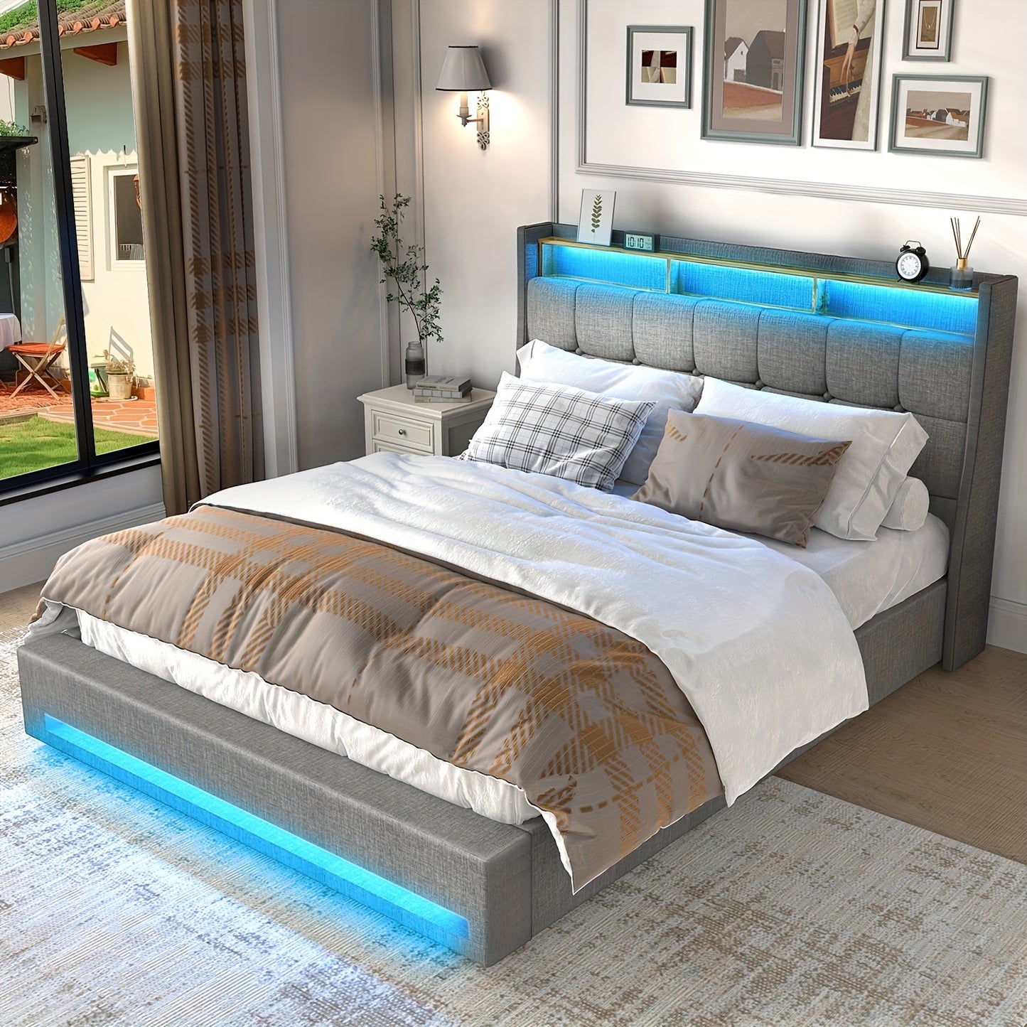 Bed – Eenpersoonsbed – Slaapbed – Linnen Bed – Opbergbed – 90x200 cm – Met Gasdrukveer – Houten Lattenbodem