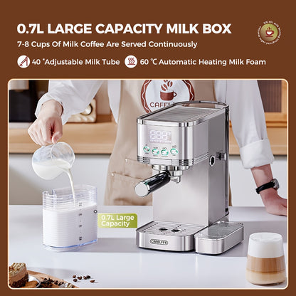 Espressomachine – Koffiemachine – Halfautomaat – Cappuccinomachine – Latte Macchiatomachine – Automatisch Melkschuimsysteem – 20 BAR Pompdruk – 1,3L Watertank – Zelfreinigend