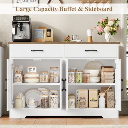 Dressoir – Sideboard – Opbergkast – Ladekast – Kast – Modern Design – 120 cm Breed – Wit Zwarte Accenten – Duurzaam Geperst Hout – 2 Lades & Deuren – Vrijstaand – 3,2+ Kubieke Voet Inhoud